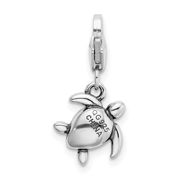 925 Sterling Silver 3-D Green Swarovski Crystal Turtle Charm Fancy Lobster Clasp - Picture 3 of 3